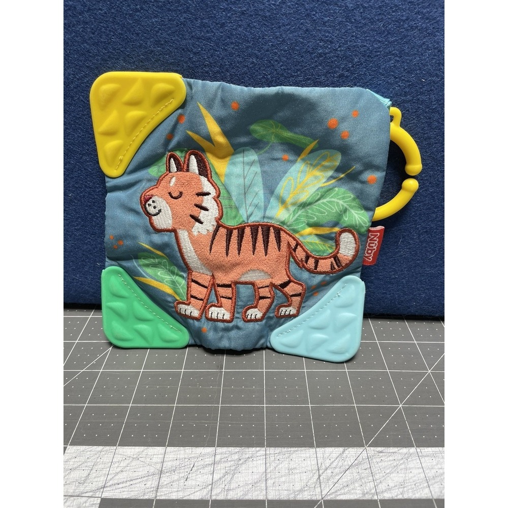 Nuby Tiger Colorful Teething Blankie Squeak‎ Crinkle Comfort Teether Toy